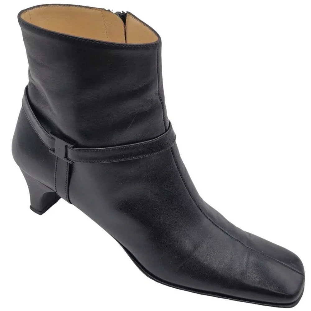 Ferragamo Italy Womens 8.5 4A Narrow Black Leather Dress Shoes Zip Ankle Boots - Picture 4 of 12